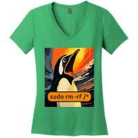 Screaming Tux Linux Sudo Rm Rf Women's V-Neck T-Shirt
