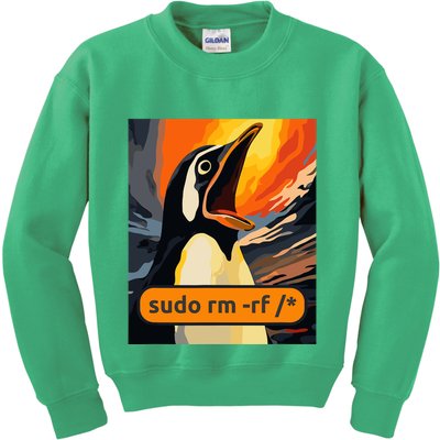 Screaming Tux Linux Sudo Rm Rf Kids Sweatshirt