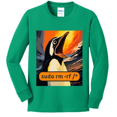 Screaming Tux Linux Sudo Rm Rf Kids Long Sleeve Shirt