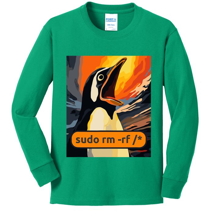 Screaming Tux Linux Sudo Rm Rf Kids Long Sleeve Shirt