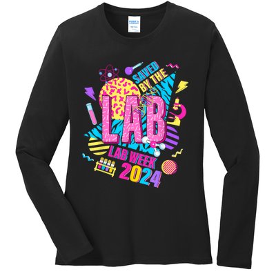 Saved The Lab Retro Lab Week 2024 Medical Lab Science Ladies Long Sleeve Shirt