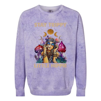 Stay Trippy Little Hippie Fungus Magic Psilocybin Mushrooms Colorblast Crewneck Sweatshirt