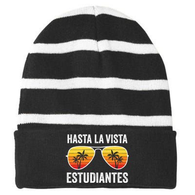 Spanish Teacher Last Day Of School Striped Beanie with Solid Band