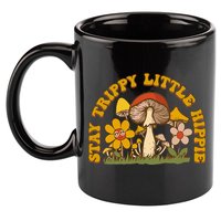 Stay Trippy Little Hippy Mushroom Flowers 11oz C Handle Ceramic Mug