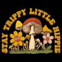 Stay Trippy Little Hippy Mushroom Flowers Drawstring Bag
