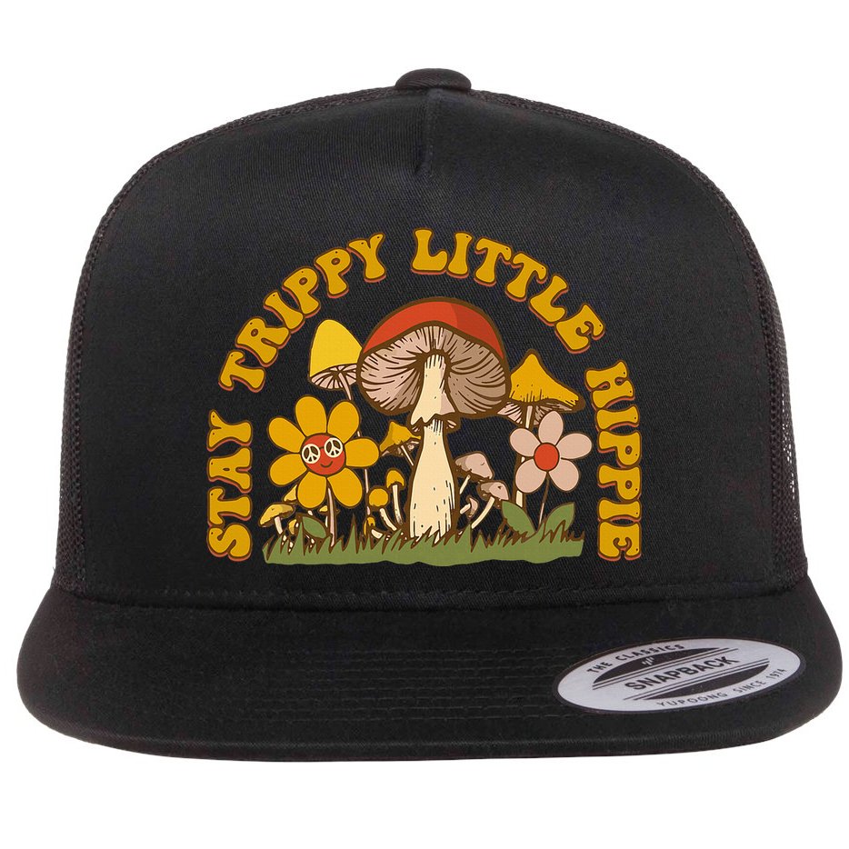 Stay Trippy Little Hippy Mushroom Flowers Flat Bill Trucker Hat