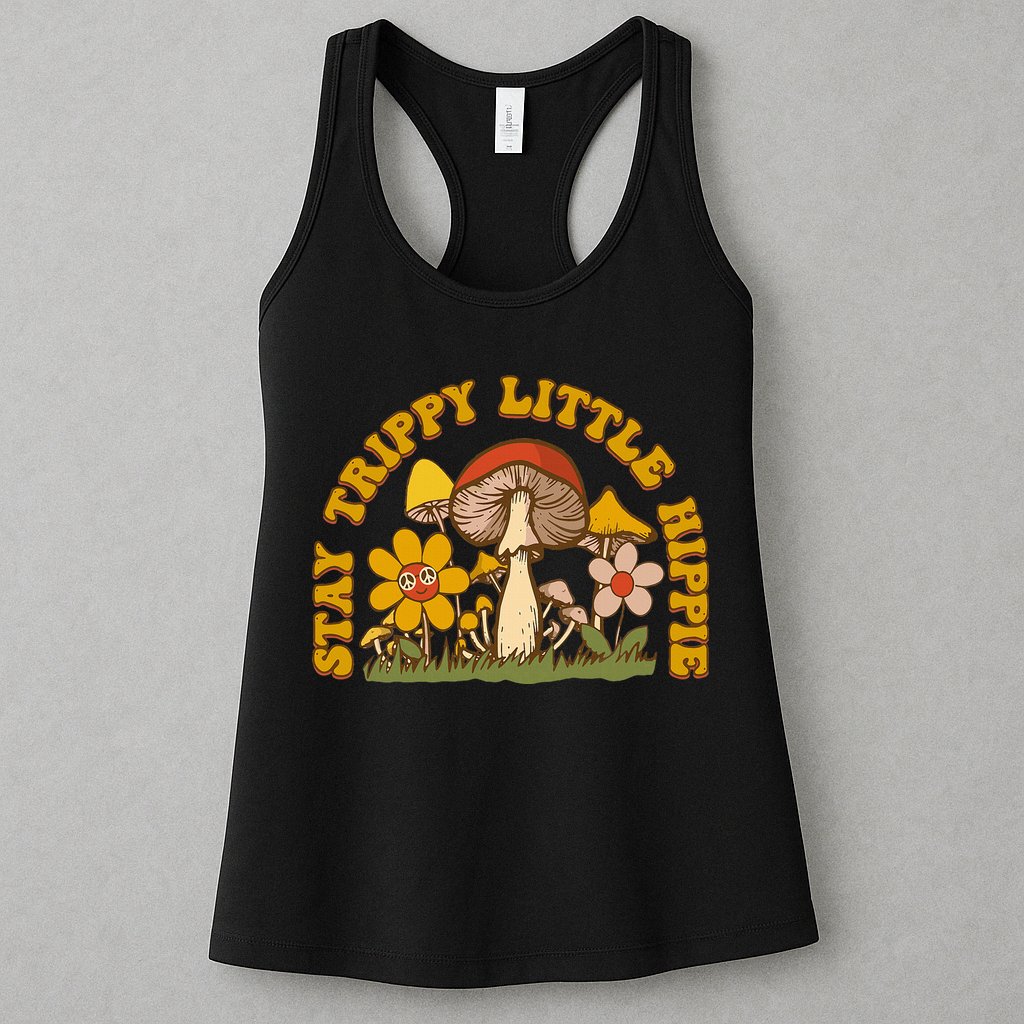 Stay Trippy Little Hippy Mushroom Flowers Womens Tank Top