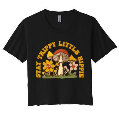 Stay Trippy Little Hippy Mushroom Flowers Crop Top