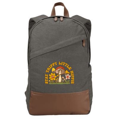 Stay Trippy Little Hippy Mushroom Flowers Cotton Canvas Backpack