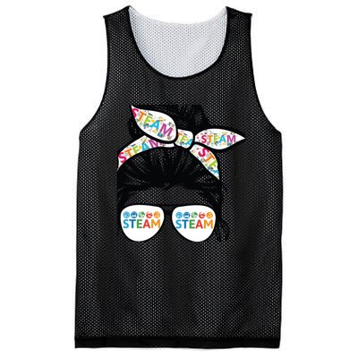 STEAM Teacher life messy bun Back to School Mesh Reversible Basketball Jersey Tank