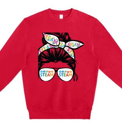 STEAM Teacher life messy bun Back to School Premium Crewneck Sweatshirt