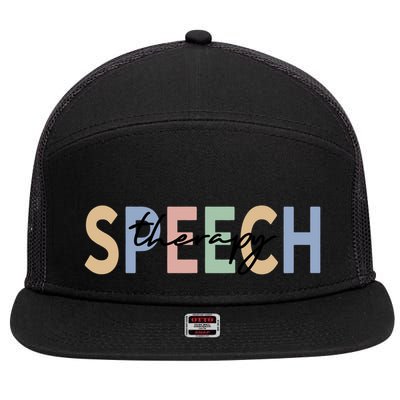 Speech Therapy Language Pathologist Retro Speech Therapist Gift 7 Panel Mesh Trucker Snapback Hat