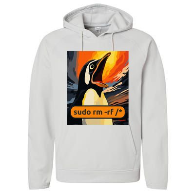 Screaming Tux Linux Sudo Rm Rf Performance Fleece Hoodie