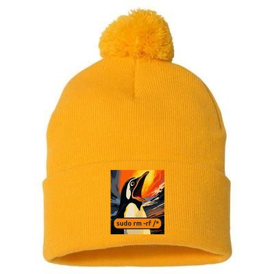 Screaming Tux Linux Sudo Rm Rf Pom Pom 12in Knit Beanie