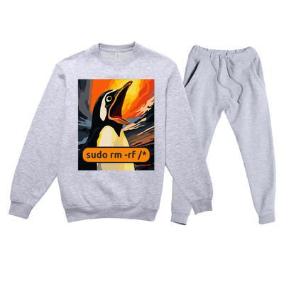 Screaming Tux Linux Sudo Rm Rf Premium Crewneck Sweatsuit Set