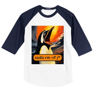 Screaming Tux Linux Sudo Rm Rf Baseball Sleeve Shirt