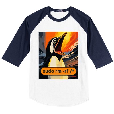 Screaming Tux Linux Sudo Rm Rf Baseball Sleeve Shirt