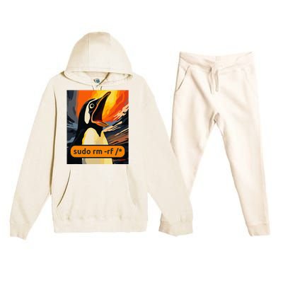 Screaming Tux Linux Sudo Rm Rf Premium Hooded Sweatsuit Set