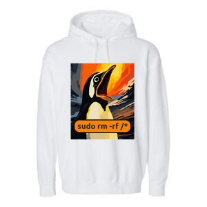 Screaming Tux Linux Sudo Rm Rf Garment-Dyed Fleece Hoodie