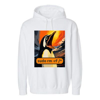 Screaming Tux Linux Sudo Rm Rf Garment-Dyed Fleece Hoodie