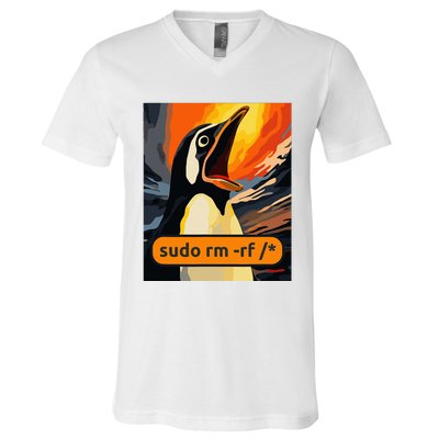 Screaming Tux Linux Sudo Rm Rf V-Neck T-Shirt