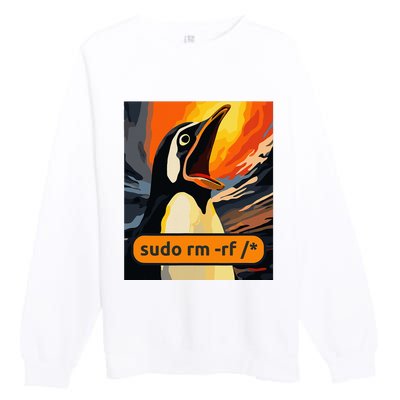 Screaming Tux Linux Sudo Rm Rf Premium Crewneck Sweatshirt