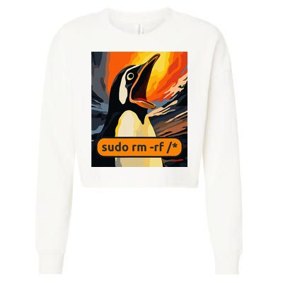 Screaming Tux Linux Sudo Rm Rf Cropped Pullover Crew