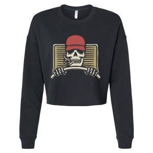 Skeleton Trucker Lazy Halloween Costume Skull Truck Driver Cropped Pullover Crew