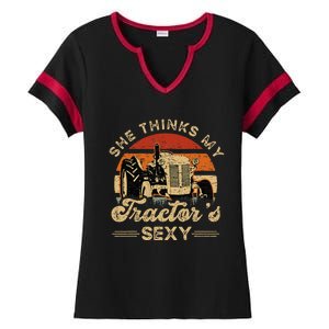 She think my tractor's sexy Farming Farmer Farm Farmer Ladies Halftime Notch Neck Tee