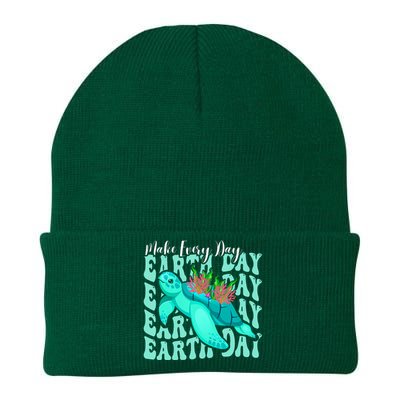 Sea Turtle Make Every Day Earth Day Save Our Planet Groovy Knit Cap Winter Beanie