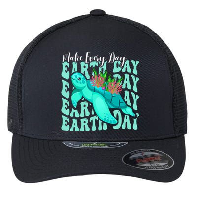 Sea Turtle Make Every Day Earth Day Save Our Planet Groovy Flexfit Unipanel Trucker Cap