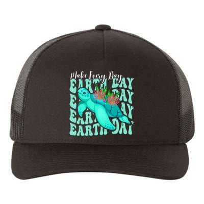 Sea Turtle Make Every Day Earth Day Save Our Planet Groovy Yupoong Adult 5-Panel Trucker Hat