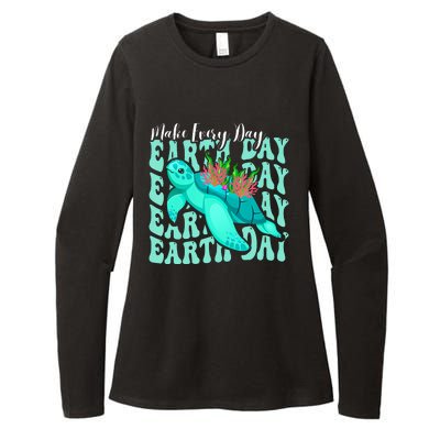 Sea Turtle Make Every Day Earth Day Save Our Planet Groovy Womens CVC Long Sleeve Shirt