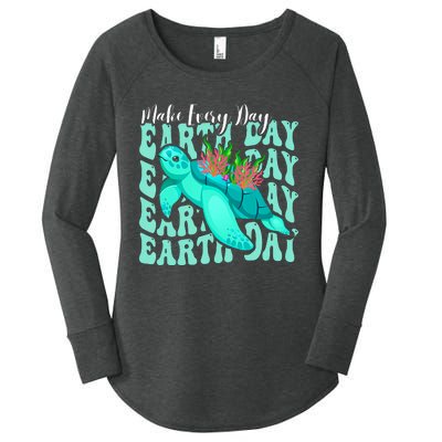 Sea Turtle Make Every Day Earth Day Save Our Planet Groovy Women's Perfect Tri Tunic Long Sleeve Shirt