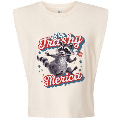 Stay Trashy ‘Merica Unhinged Funny Raccoon 4th Of July Garment-Dyed Women's Muscle Tee