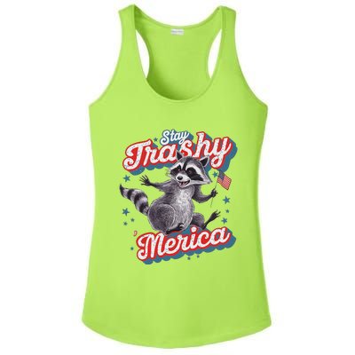 Stay Trashy ‘Merica Unhinged Funny Raccoon 4th Of July Ladies PosiCharge Competitor Racerback Tank