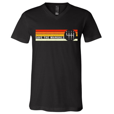 Save The Manuals 6 Speed Manual Transmission Three Pedals V-Neck T-Shirt