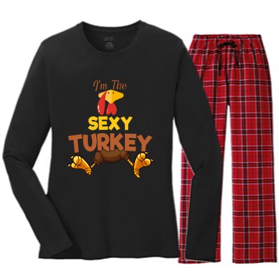 Sexy Turkey Matching Family Group Thanksgiving Gifts  Women's Long Sleeve Flannel Pajama Set 