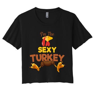 Sexy Turkey Matching Family Group Thanksgiving Gifts  Women's Crop Top Tee