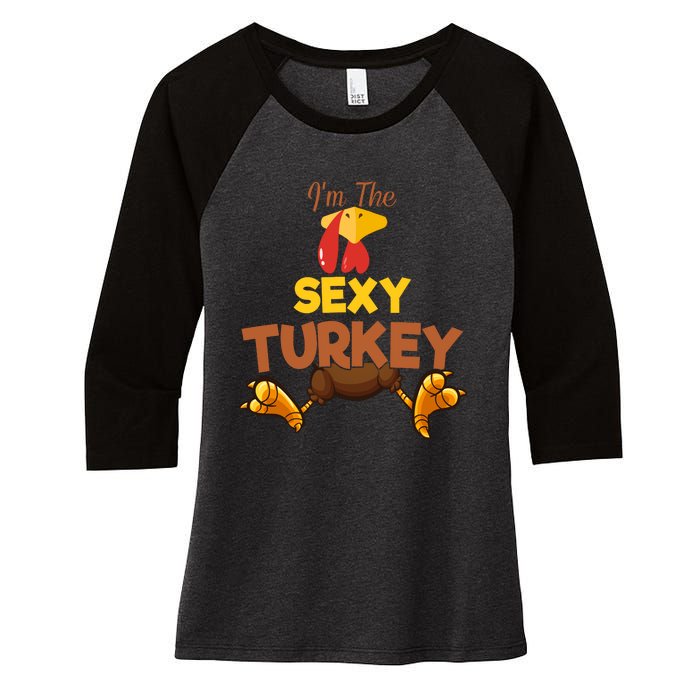 Sexy Turkey Matching Family Group Thanksgiving Gifts  Women's Tri-Blend 3/4-Sleeve Raglan Shirt