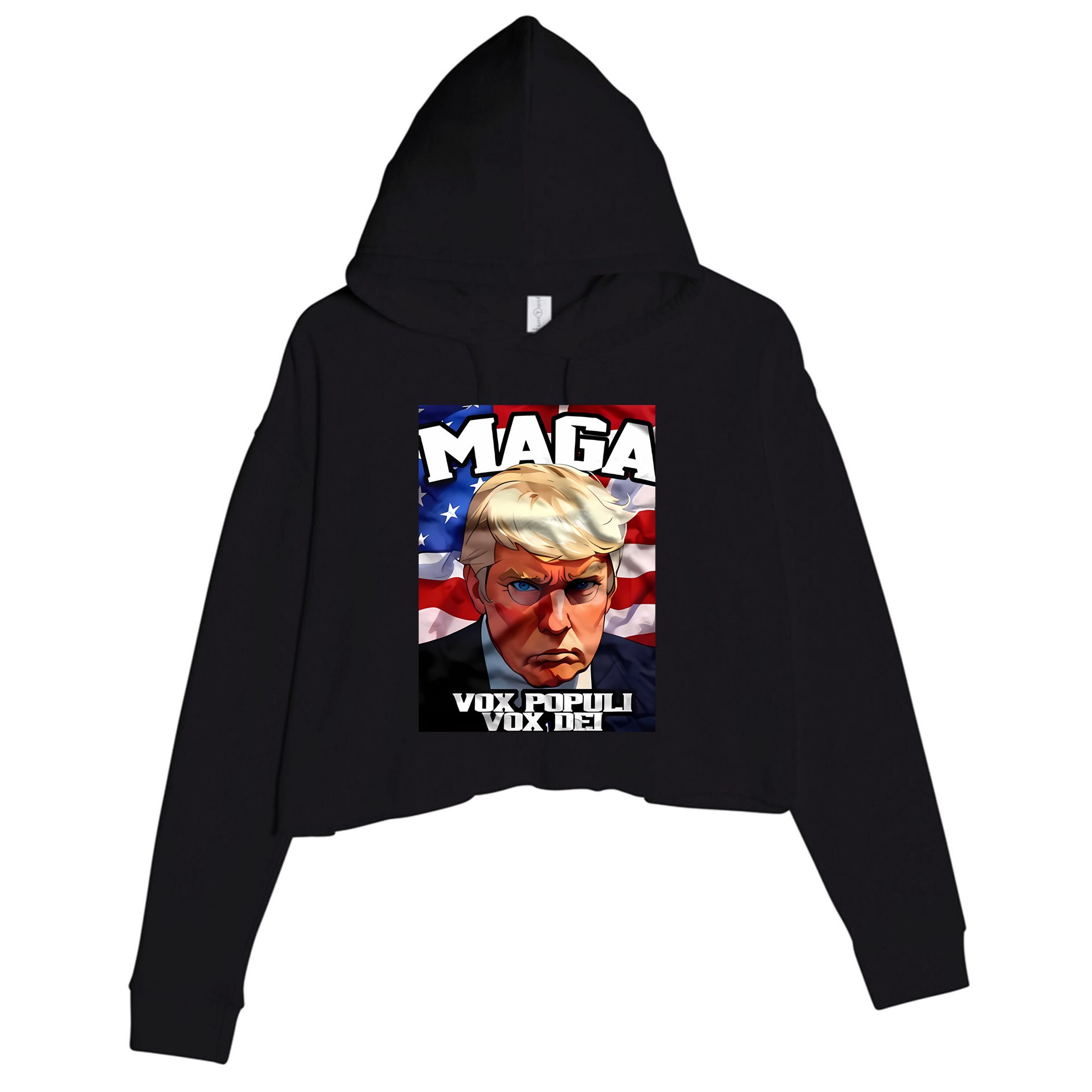 Seaofmud Trump Maga Mug Shot Vox Populi Vox Dei Crop Fleece Hoodie