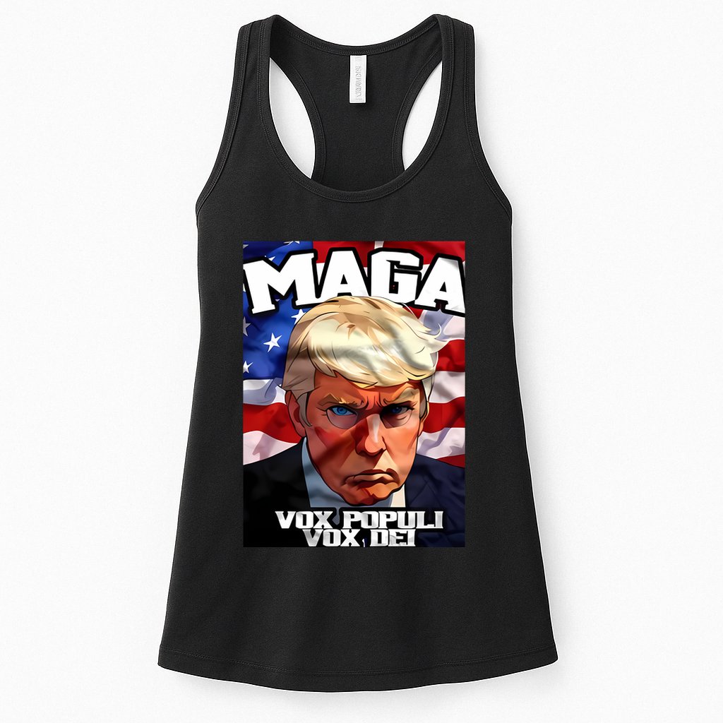 Seaofmud Trump Maga Mug Shot Vox Populi Vox Dei Womens Tank Top