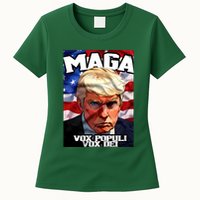 Seaofmud Trump Maga Mug Shot Vox Populi Vox Dei Womens T-Shirt
