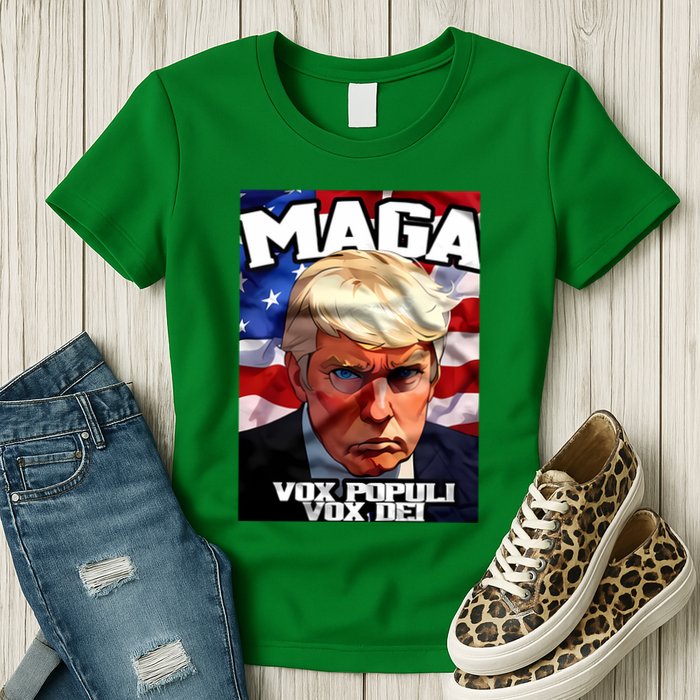 Seaofmud Trump Maga Mug Shot Vox Populi Vox Dei Womens T-Shirt