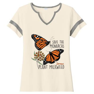 Save The Monarchs Plant Some Milkweed Butterfly Gift Ladies Halftime Notch Neck Tee