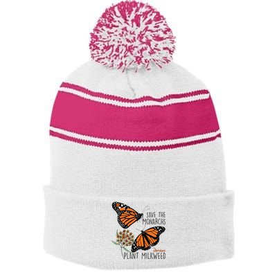 Save The Monarchs Plant Some Milkweed Butterfly Gift Stripe Pom Pom Beanie