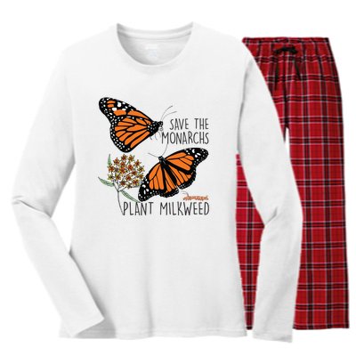 Save The Monarchs Plant Some Milkweed Butterfly Gift Women's Long Sleeve Flannel Pajama Set 