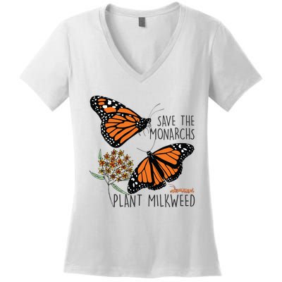 Save The Monarchs Plant Some Milkweed Butterfly Gift Women's V-Neck T-Shirt