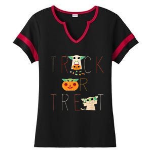 StarWars The Mandalorian Grogu Trick Or Treat Halloween Ladies Halftime Notch Neck Tee