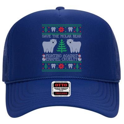 Save The Molar Bear Dental Dentist Ugly Christmas Sweaters Meaningful Gift High Crown Mesh Back Trucker Hat